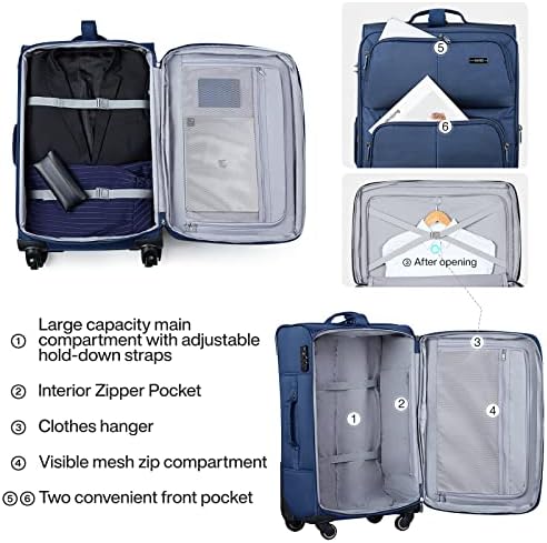 Hanke 【Nova chegada】 Conjuntos de bagagem expansíveis de 3 peças de 3 peças com rodas giratórias, mala vertical com trava TSA,