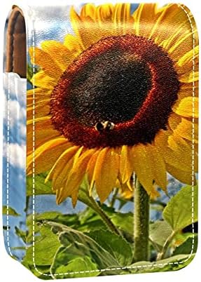 Caso de batom de maquiagem para campo de campo de campo externo Sunflower Summer Summer portátil Organizador de batom com espelho Mini