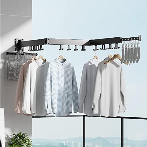 Rack de secagem de roupas retráteis de 3 vezes Bonycust 3, cabide de roupas montadas na parede com alavanca de armazenamento