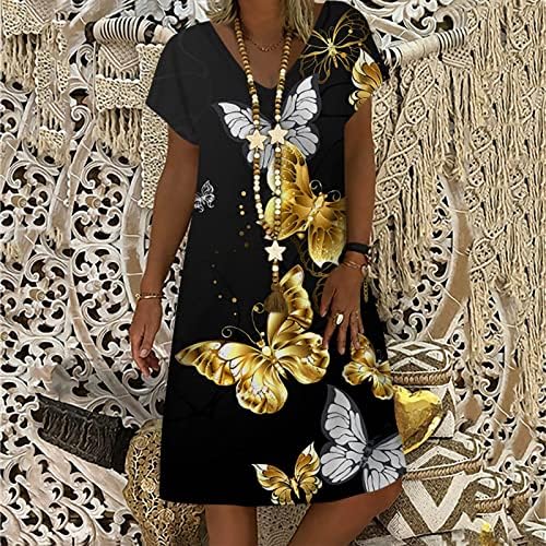 Ayaso feminino de bolinhas de bolinhas de leopardo vestido de manga curta v vestidos de cor solto vestidos de ajuste solto giro midi vestido