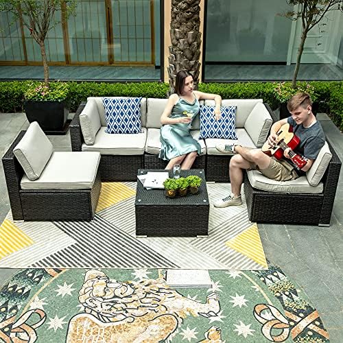 Yitahome 6 peças Conjunto de móveis de pátio, sofá seccional ao ar livre Conversão de vime do sofá externo com mesa para o quintal
