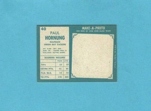 1961 Topps 40 Paul Hornung Green Bay Packers Cartão de futebol NM O/C - Cartões de futebol não assinados