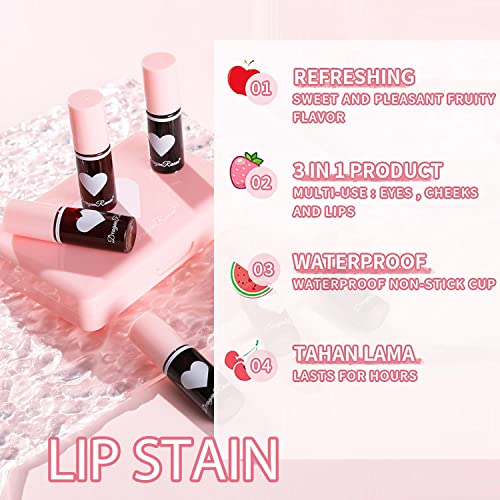 6 Cores Conjunto de manchas de tonalidade labial, coreana Lip Lip Blumping Lip Tint Watery Stain, Lip multiuso e tonalidade da bochecha,
