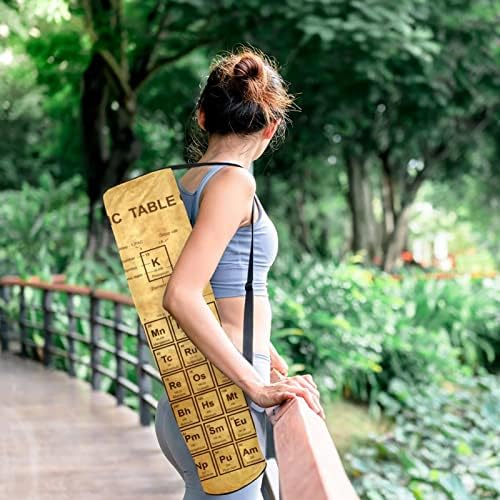 Portador de saco de tapete de ioga com alça de ombro ajustável, tabela periódica vintage dos elementos, 6,7x33.9in/17x86 cm de