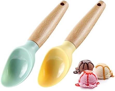 Colher de sorvete, colher de sorvete de 2pcs, pá de sorvete de plástico durável com maçaneta de madeira ergonômica, colher e sirva com facilidade, bolas de sorvete para porções perfeitas sempre