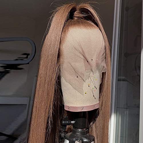IMEYA 13x6 HD Lace Frontal Human Hair Wigs Brown Colorido Peruca reta de 16 polegadas Não processada peruca de cabelo virgem brasileira com cabelos de bebê pré -arrancados para mulheres 150% densidade