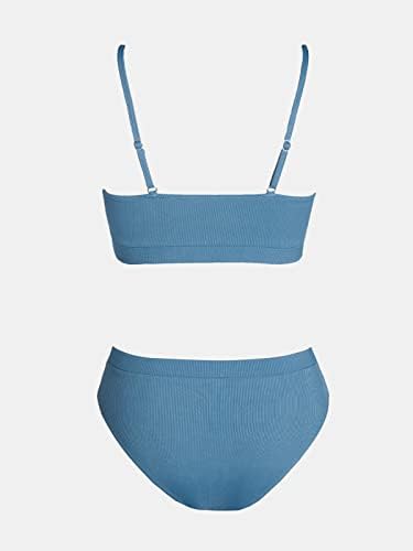 Cupshe Bikini Set para mulheres com nervuras com peças de banho escapam -se do pescoço Spaghetti tiras de cintura alta alta
