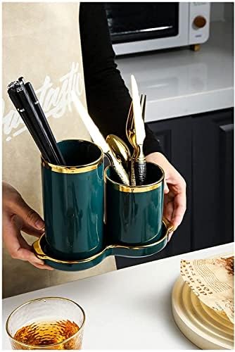 Capticks utensil caddy cerâmica cougo de pauzinhos cozinha doméstica cozinha dupla drenagem utensília de armazenamento de mesa