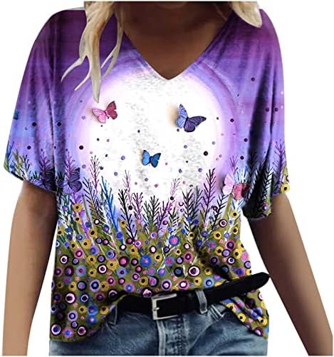 Ladies v pescoço spandex tops de lounge camisas de lounge camisetas de manga curta impressão floral de verão tops de roupas na moda