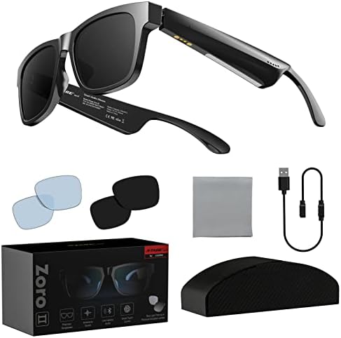 Óculos de sol Bluetooth, filtragem de luz azul e óculos de sol polarizados, óculos inteligentes com áudio de orelha aberta, microfone e alto-falantes embutidos, bateria de 6 horas, quadro de toque ajustável, para homens mulheres esportes de escritório em casa