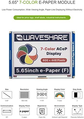 Coolwell WaveShare 5,65 polegadas O módulo de tela de tinta eletrônica colorida e E-tinta suporta tela de 7 cores para Raspberry Pi/Jetson, etc., 600 × 448 pixels