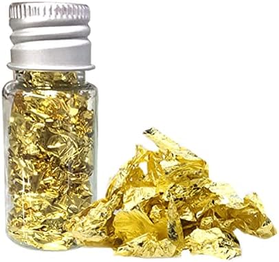 Jojofuny Decor de unhas decoração de unhas flocos de folhas de ouro comestível flocos de ouro flocos de papel alumínio dourado flocos de ouro artesanato de papel alumínio metálico decoração de bolo decoração