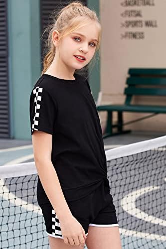 Arshiner Girls Roupas Conjuntos de roupas xadrez Twist Twist Top e shorts Pontans ativos Tracksuit de moda ativa 4-12 anos