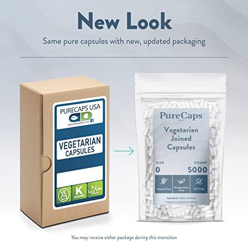 PureCaps EUA - Tamanho 0 Cápsulas de pílula vegetariana e vegana transparentes - dissolução rápida e facilmente digerível - conservante