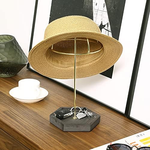Rack de chapéu de mesa de mygift, moderno chapéu de arame de metal com latão/peruca exibição de varejo mannequin stand rack