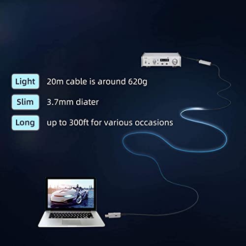 FIBBR Ultra-Long USB 3.0 Extension Cable 65ft/20m, Cabo de fibra óptica USB 3.0 masculino a feminino, cordão de extensor