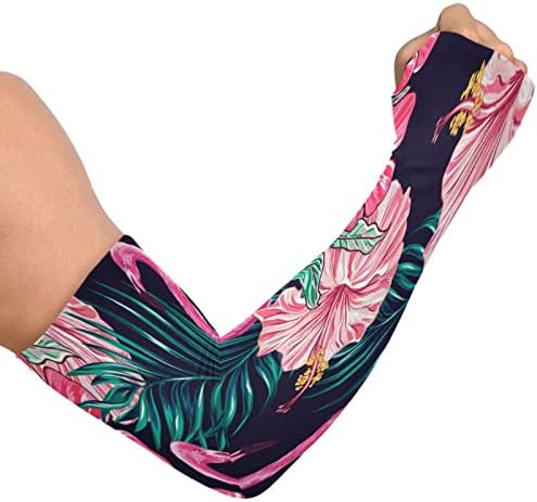 Xigua Flamingo Palma das folhas de braço Mangas para homens, Proteção de UV resfriando mangas solares com tatuagem de buraco de polegar para ciclismo, esportes, corrida, golfe, jardinagem#39