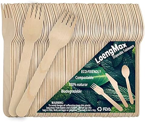 Loengmax Disponível de madeira colheita de madeira de 6 Calheres de madeira de comprimento-eco amigável- compostável utensílios
