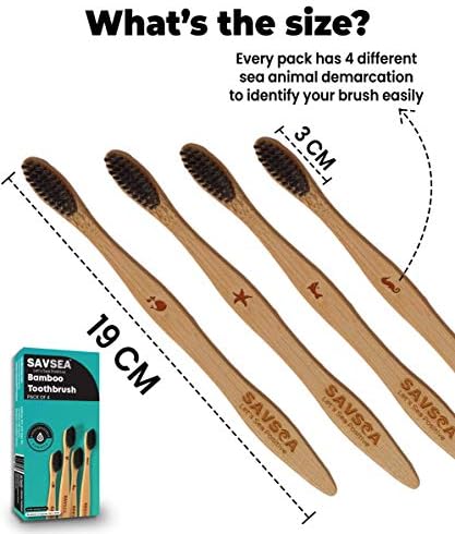 Escova de dentes de bambu a carvão savsea para adultos com cerdas médias macias e pente de madeira para mulheres,