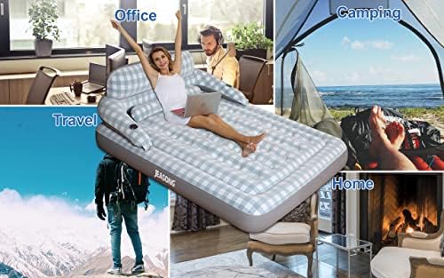 JATULHO DE AR ​​JOASONG com cabeceira, inflação rápida/deflação inflável ao ar, 9 polegadas de altura cama de sopro com top lã confortável para camping de viagens para convidados em casa