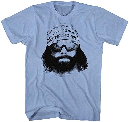 O lutador americano de clássicos machos Randy Savage Bandana Sunglasses Face Graphic Adult T-shirt Neon Blue Heather