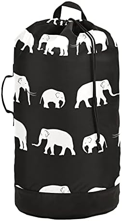 Mochila de lavanderia pesada de elefantes de elefantes brancos com alças e alças de ombro Viagem Bolsa de roupas com tração de tração de tração Organizador de roupas sujas para vestuário para roupas Home Lavander