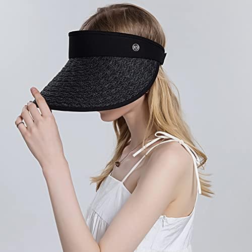 Chapéu de palha viseira para mulheres larga larga chave dobrável chapéus de sol de verão