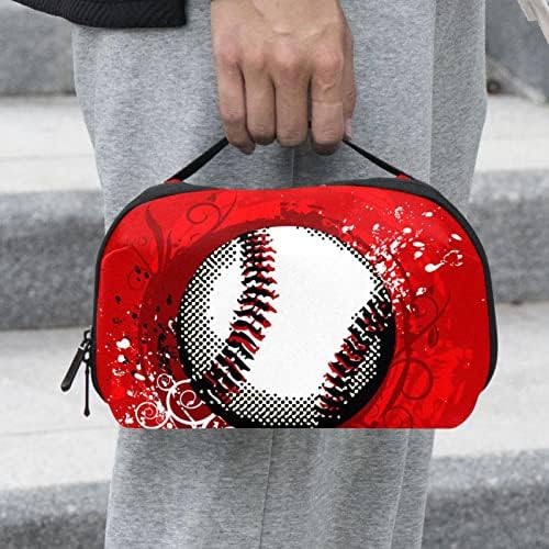Mulheres e meninas grunge Bolsa de maquiagem vermelha de beisebol bolsa de bolsa de bolsa cosmética com zíper