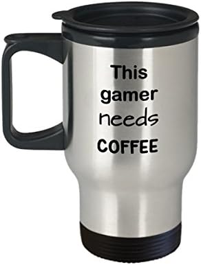 Os jogadores viajam para o presente da caneca, Este jogador precisa de café, caneca de café em aço inoxidável com tampa,