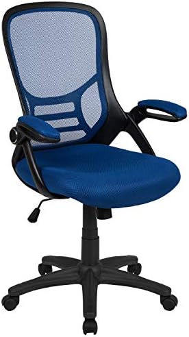 Flash Furniture High Back Blue malha ergonômica Cadeira de escritório com moldura preta e braços deslizantes 26,5d
