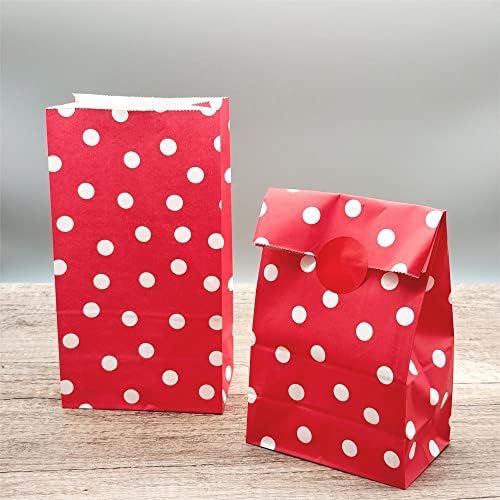 Jeye 25 peças sacos de presente de papel vermelho, sacolas de kraft de tamanho médio, bolinhas de papel reciclaram sacos de papel em massa para fazer compras, embalagem, varejo, casamento, festa de festa