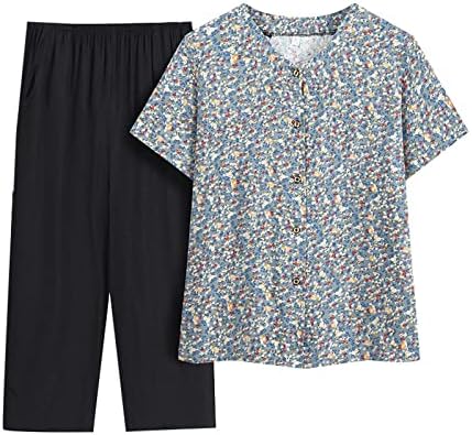 Summer Sets Women 2 peças Roupas de plus size casual fidt idosos pijamas conjuntos de pistas de manga curta e calças de