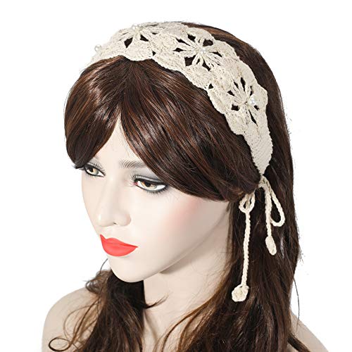 Zlyc Women Pearl Floral Head Band Band Made Crochet Knit Hair Bands