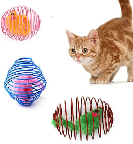 Brinquedos de primavera de gato, bolas de primavera de gato elástico ratos enjaulados interativos rolando bolas de gato para gatinhos, 3 pcs