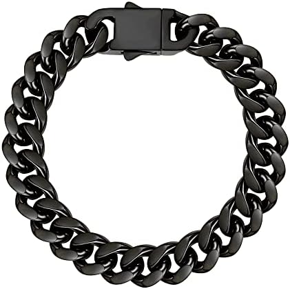 Pulseiras de cadeia de ligação cubana de aço inoxidável FAMARINE para homens 8/9 polegadas, fivela quadrada Buckle Miami Silver Cuban Link Chain Bracelet