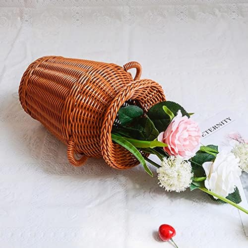 Bobuluo Rattan tecido cesto de flor vaso vaso longo longa arranjo de flores rústico portador de batata cesta de vegetais para