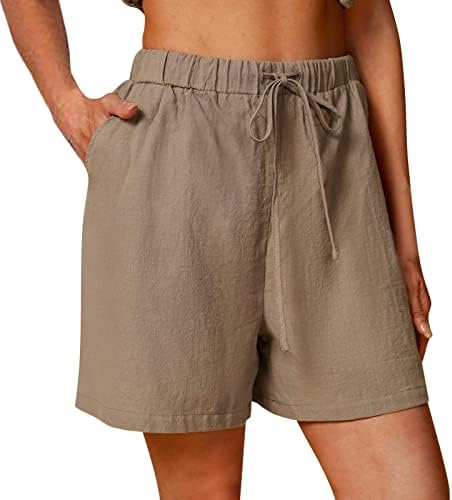 Honprad shorts femininos com bolsos plus size mulheres lençóis de roupas de vestido alto alto de algodão de algodão de verão de linho alto