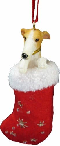 Greyhound Christmas Stocking Ornament com detalhes de Papai Noel pintados à mão e com detalhes costurados