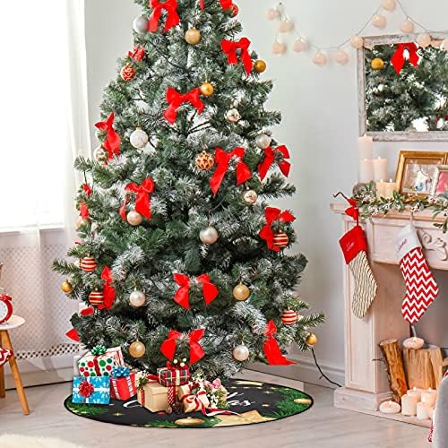 Feliz Natal Estrelas douradas Árvore de Natal Mat de árvore à prova d'água Bandejas de tapete de tapete sob o acessório da árvore de Natal para protetor para o piso de madeira 28 polegadas