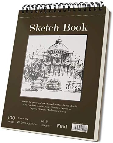 Livro de esboço de 9 x 12 polegadas, bloco de desenho em espiral ligado em espiral, 1 pacote de 100 folhas, arte de desenho artístico