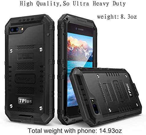 BeasyJoy iPhone 7 Plus 8 Plus Metal Case, caixa de serviço pesado à prova d'água com protetor de tela embutido, Caso de Defensor de Crescimento Militar Protetor de Proteção Full Military, Black