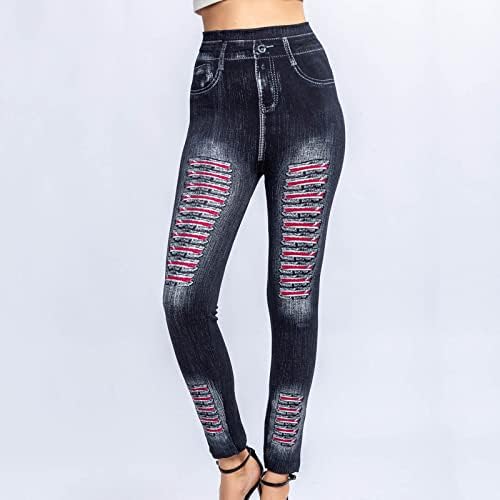 Ozmmyan leggings para mulheres listras imita imitação de jeans de jeans elástico slim fit jean hip em calças