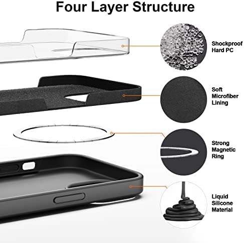 Zapica Liquid Silicone Magnetic for iPhone 14 Case, [Compatível com MagSafe] [com protetor de tela de vidro de 2 pacote]