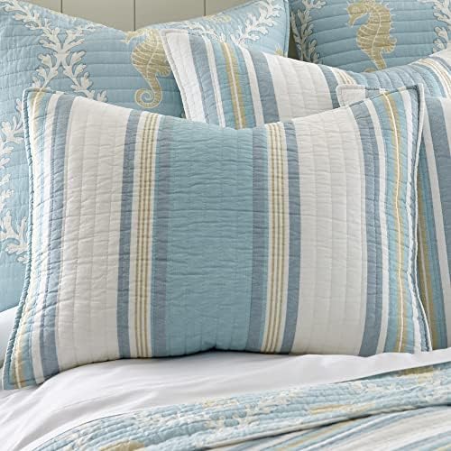 Levtex Home - Kailua Quilt Set - King Quilt + Two King Pillow Shams - Stripe - Blue Teal Taupe Cream - Quilt and Pillow Shams -