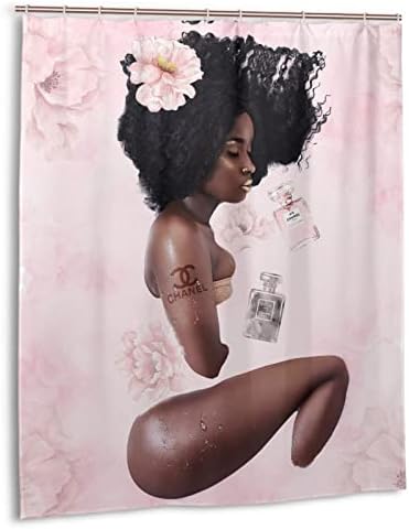 Cortina de chuveiro afro -americana Moda rosa motivacional Black Queen Girl Curta