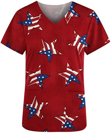 Top camiseta para feminino para feminino Caminhadas de manga curta V de pescoço Vshirt Uniform Scrub Scrub Scrub com bolsos