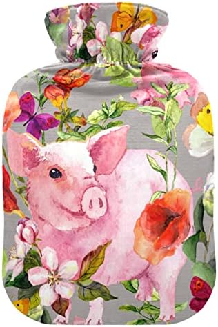 Garrafas de água quente com porcos de capa Flores de verão Borboletas bolsas de água quente para alívio da dor, dores de cabeça,