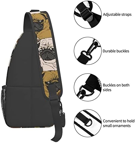 Ocelio Imagen de Pug Saco diagonal de lazer, mochila sling de ombro único, adequado para viajar e fazer uma mochila de bolsa no peito