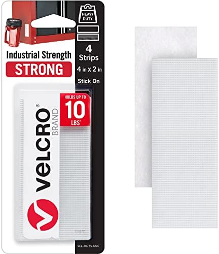 Velcro Brand Hovery Duty Gancho e tiras de loop com adesivo | Prendedores fortes de 4x2 polegadas de largura, 4 conjuntos