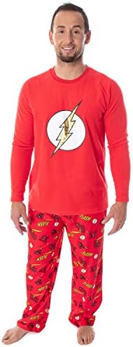 DC Comics Men's The Flash Superhero Fleece Manga Longa Camisa Raglan e Pajama adulto de calça 2 peças